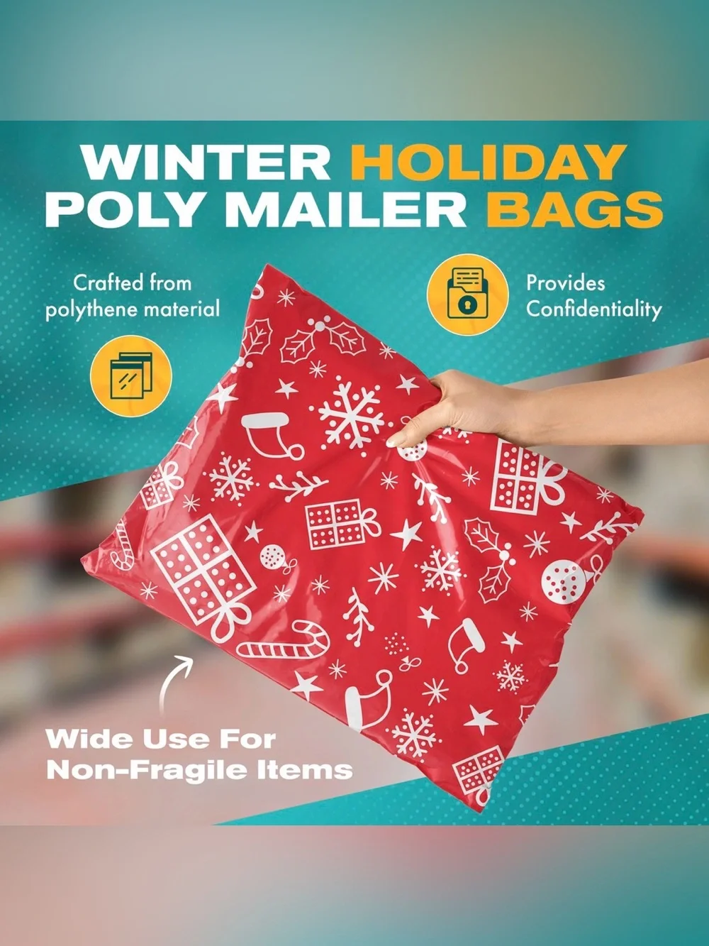 Holiday Christmas Poly Mailers 10”x13” - Set of 20